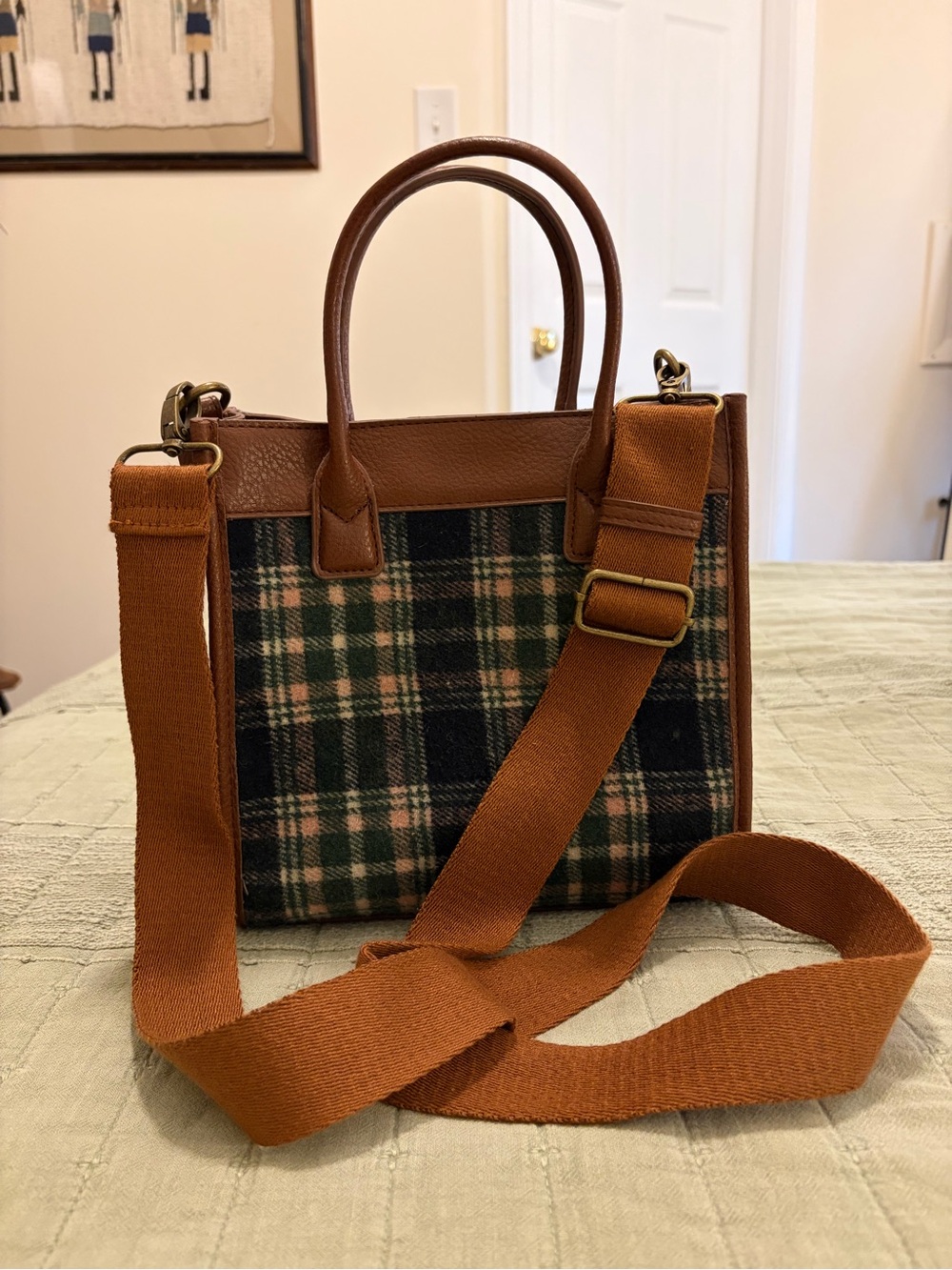 Plaid Crossbody Mini Tote Bag Fall Cottagecore